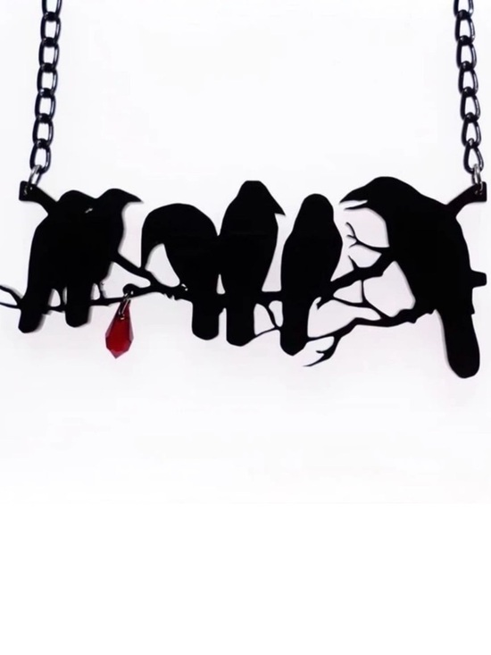 Jewelry - “Raven” Edgar Poe Perched Crows Birds Blood Droplet Macabre Gothic Grim Necklace